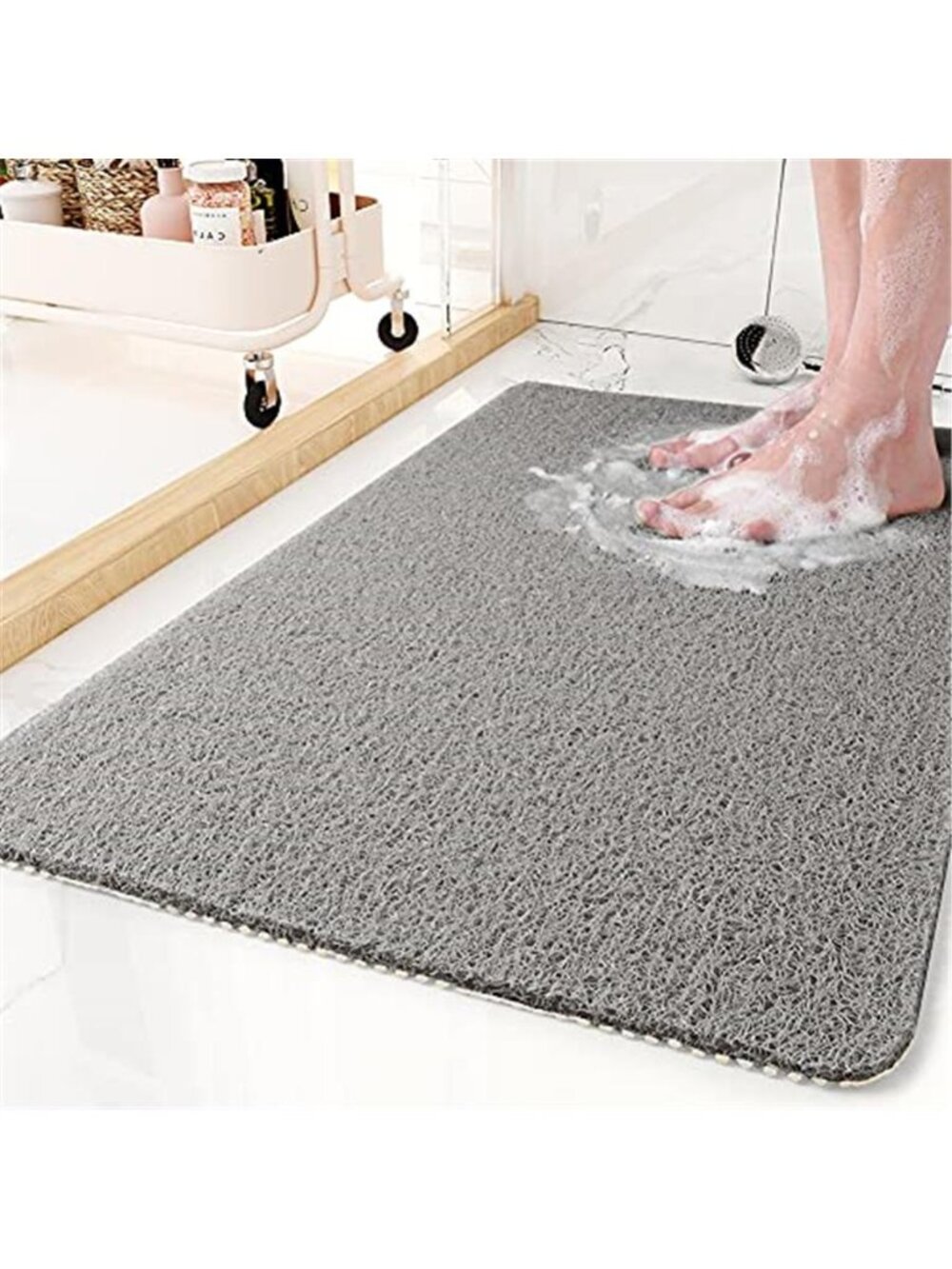 Non Slip Shower Mat Loofah Bath Rug PVC Drain Hole Anti Slip Bathroom Grey 17x30